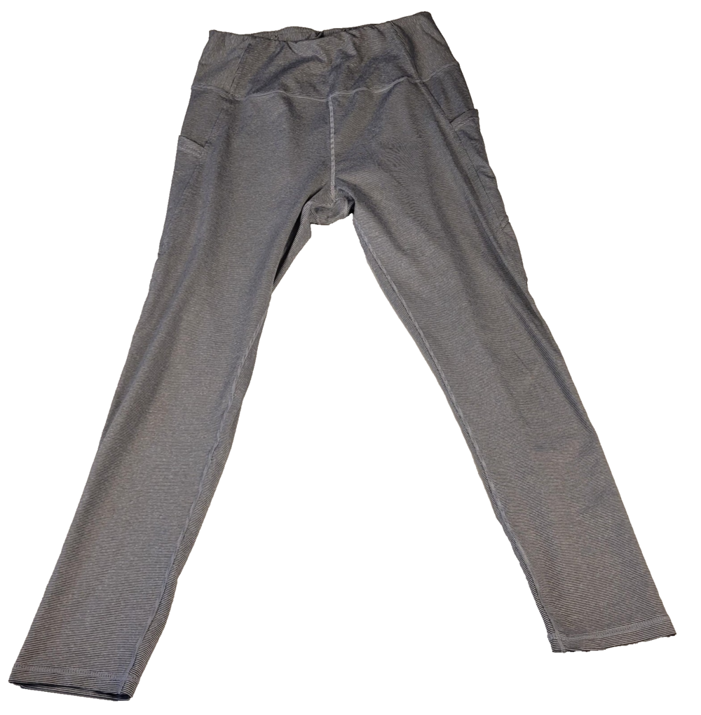 Danskin Leggings Womens Medium Gray Striped Ankle High Waist Pocket Stretch Yoga
